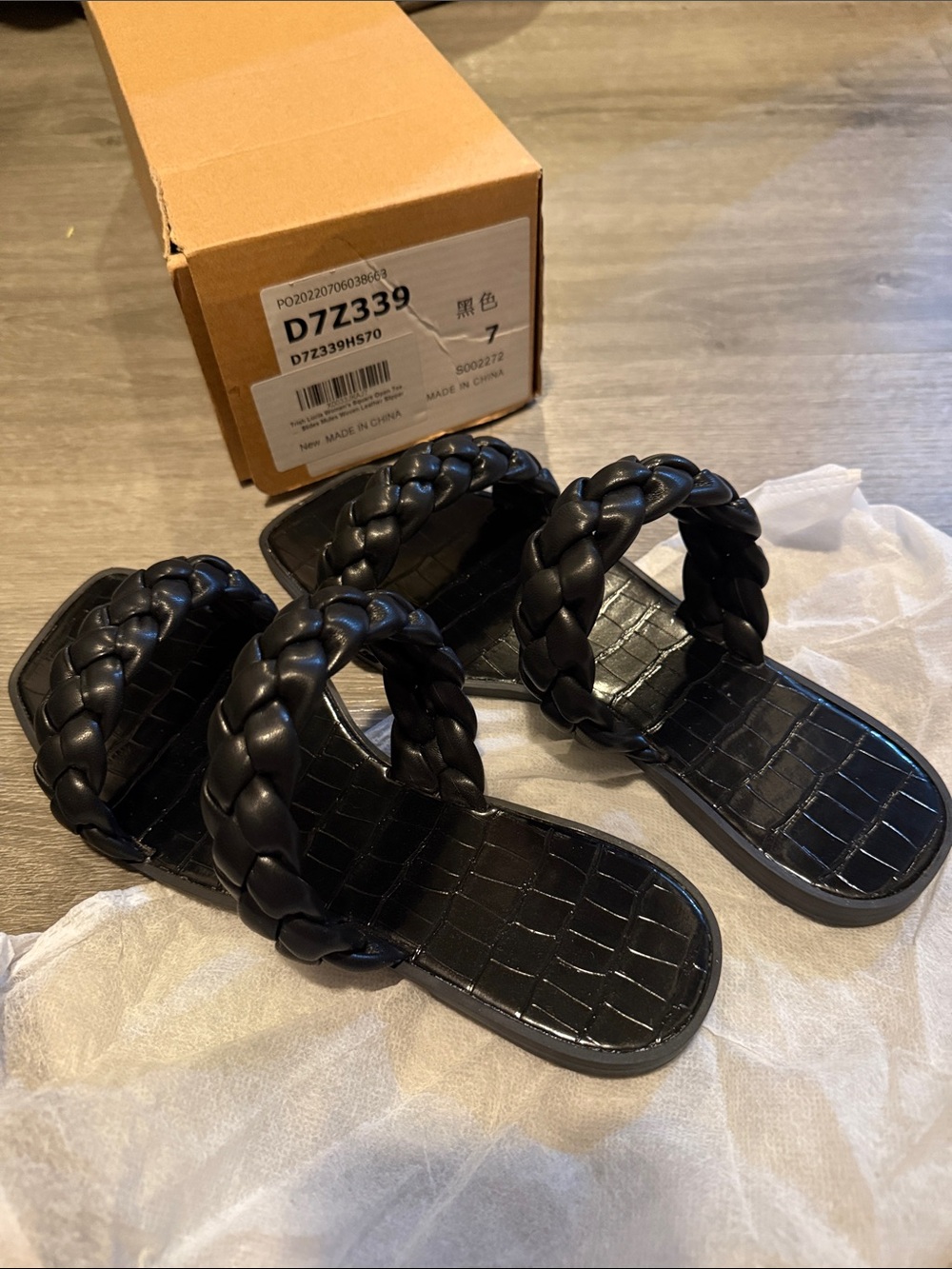 Braided Double-Strap Black Women’s Slide Sandals